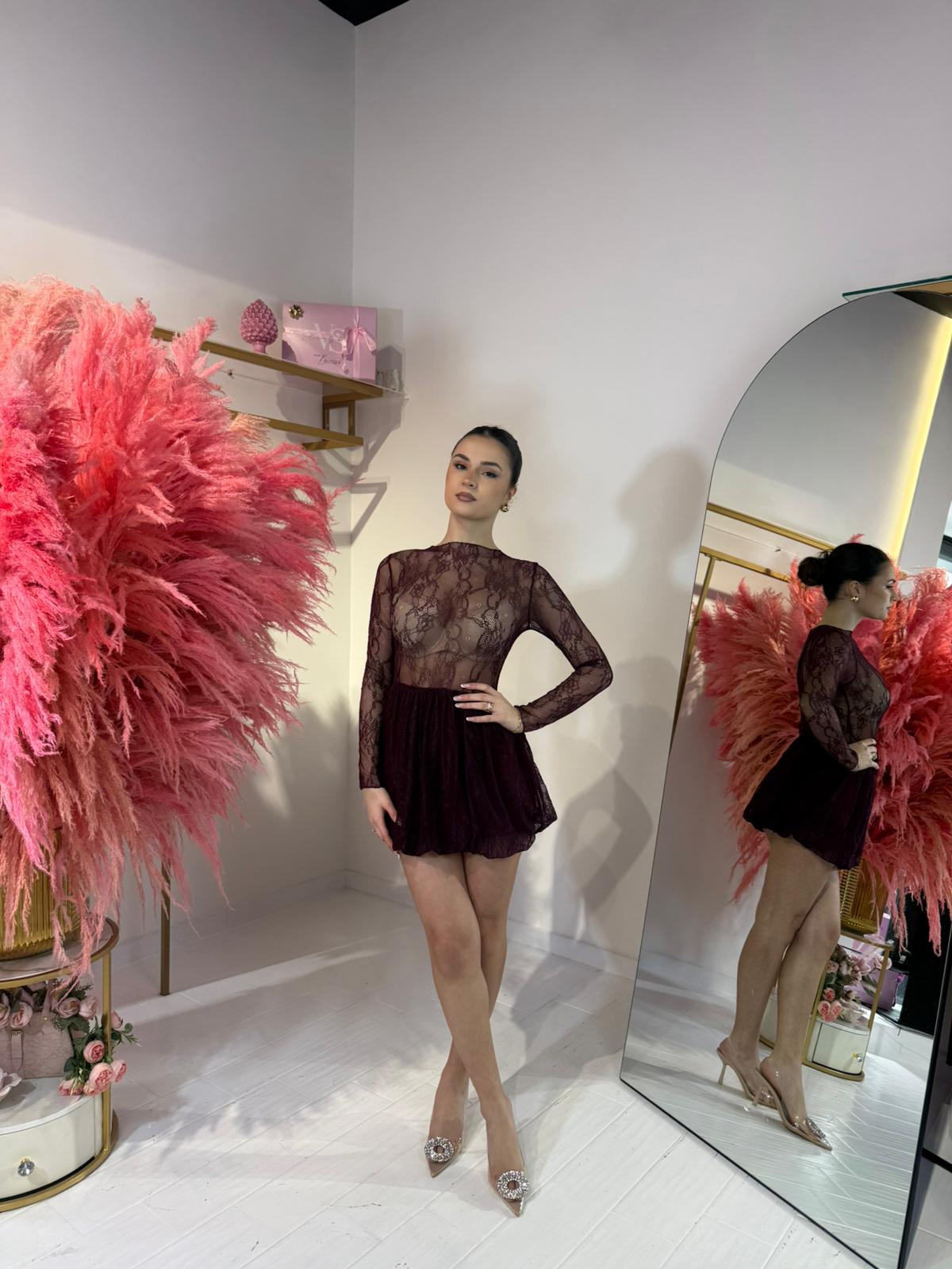 DRESS MERLETTO BORDEAUX