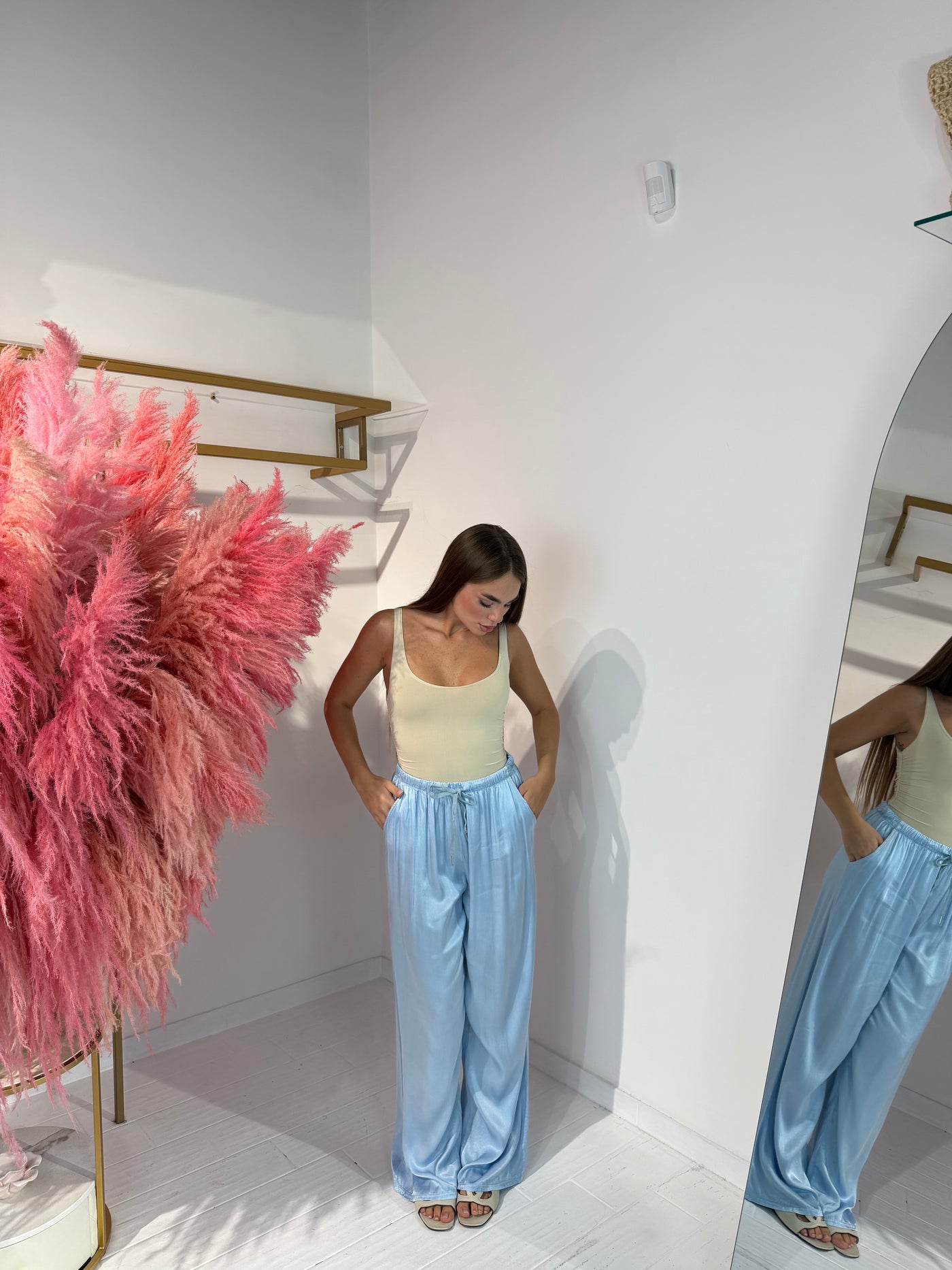 PANTALONE SATINATO CELESTE