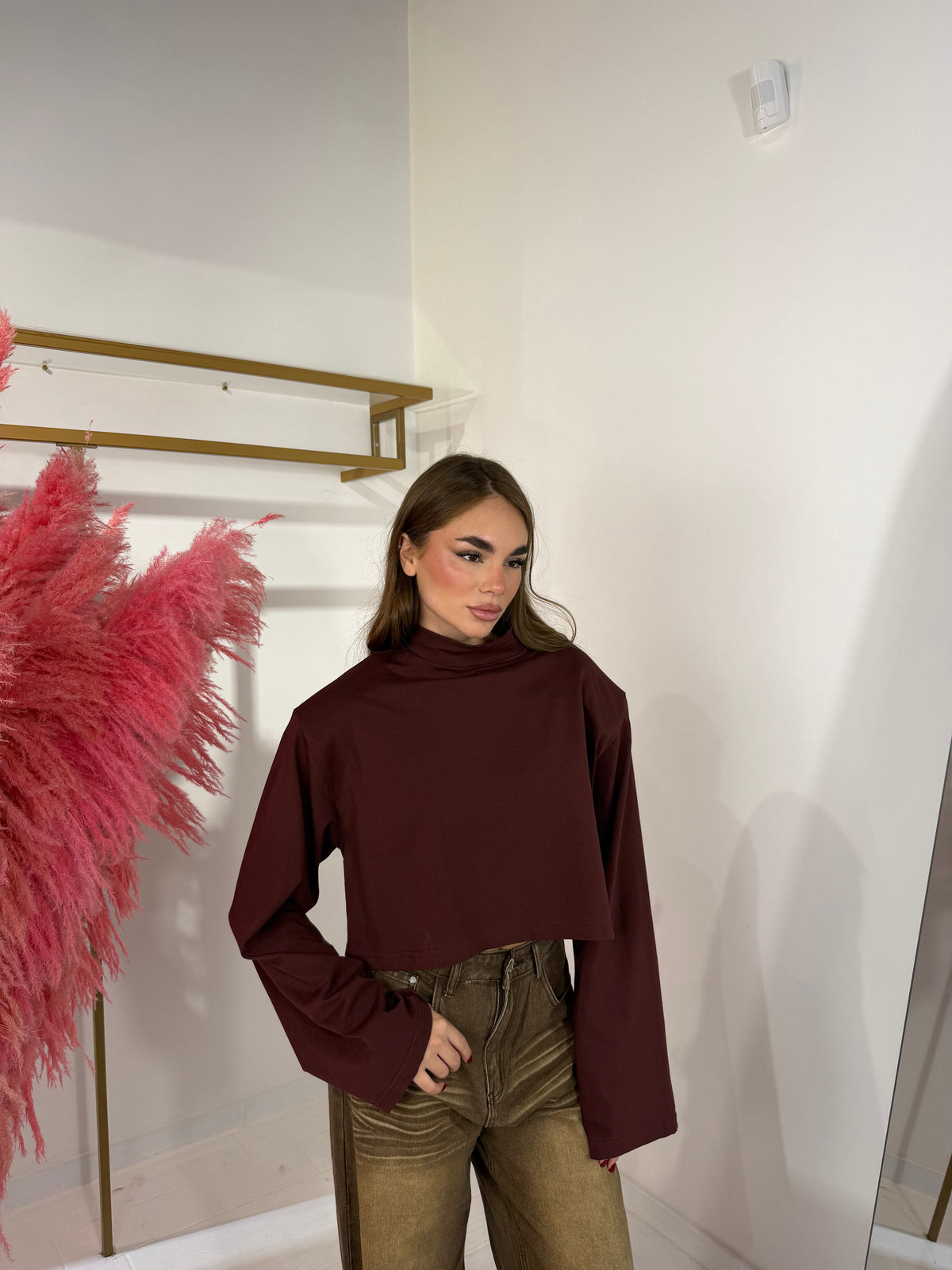 LONGSLEEVE CROP BORDEAUX