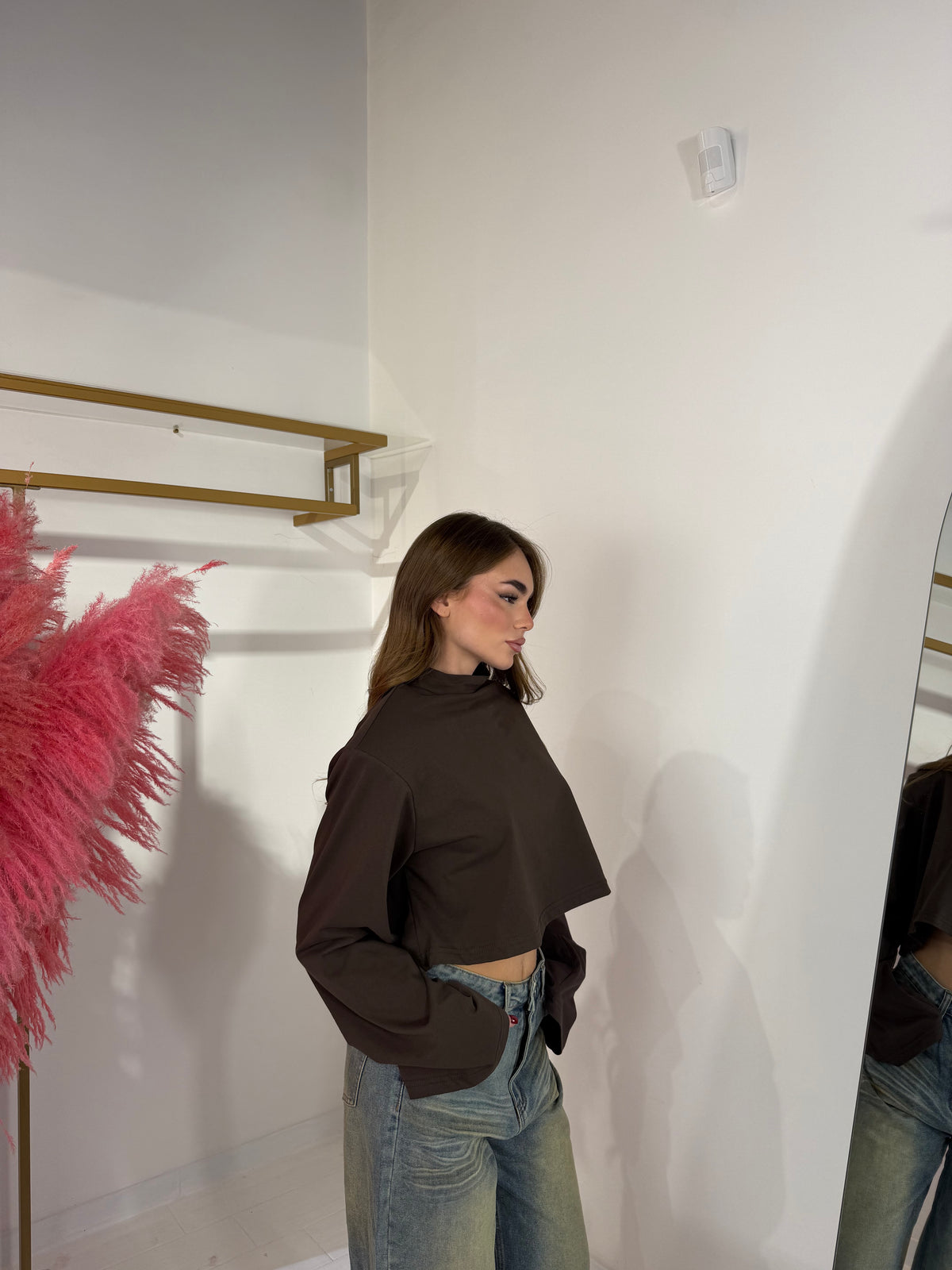 LONGSLEEVE CROP MARRONE