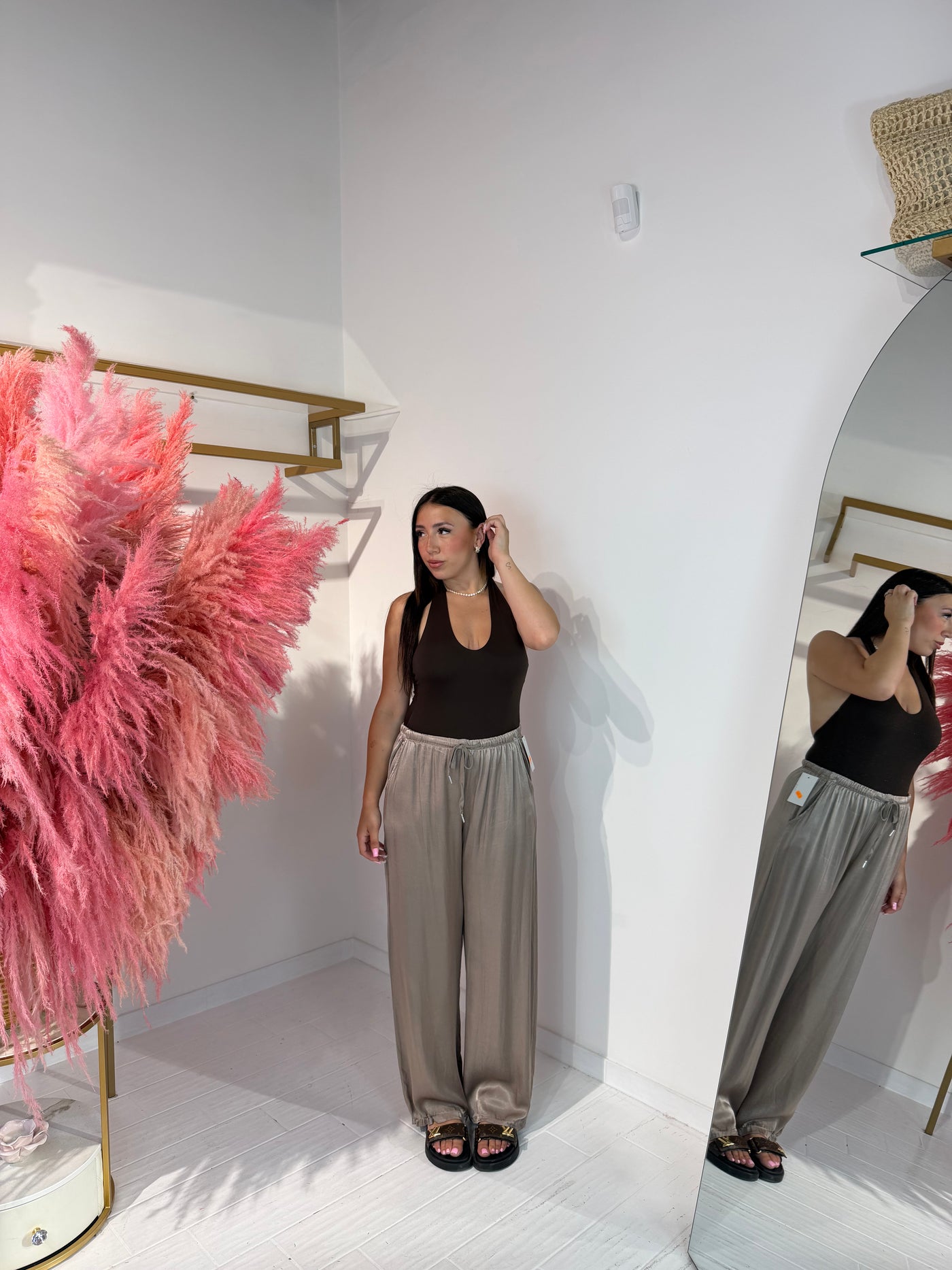 PANTALONE SATINATO FANGO