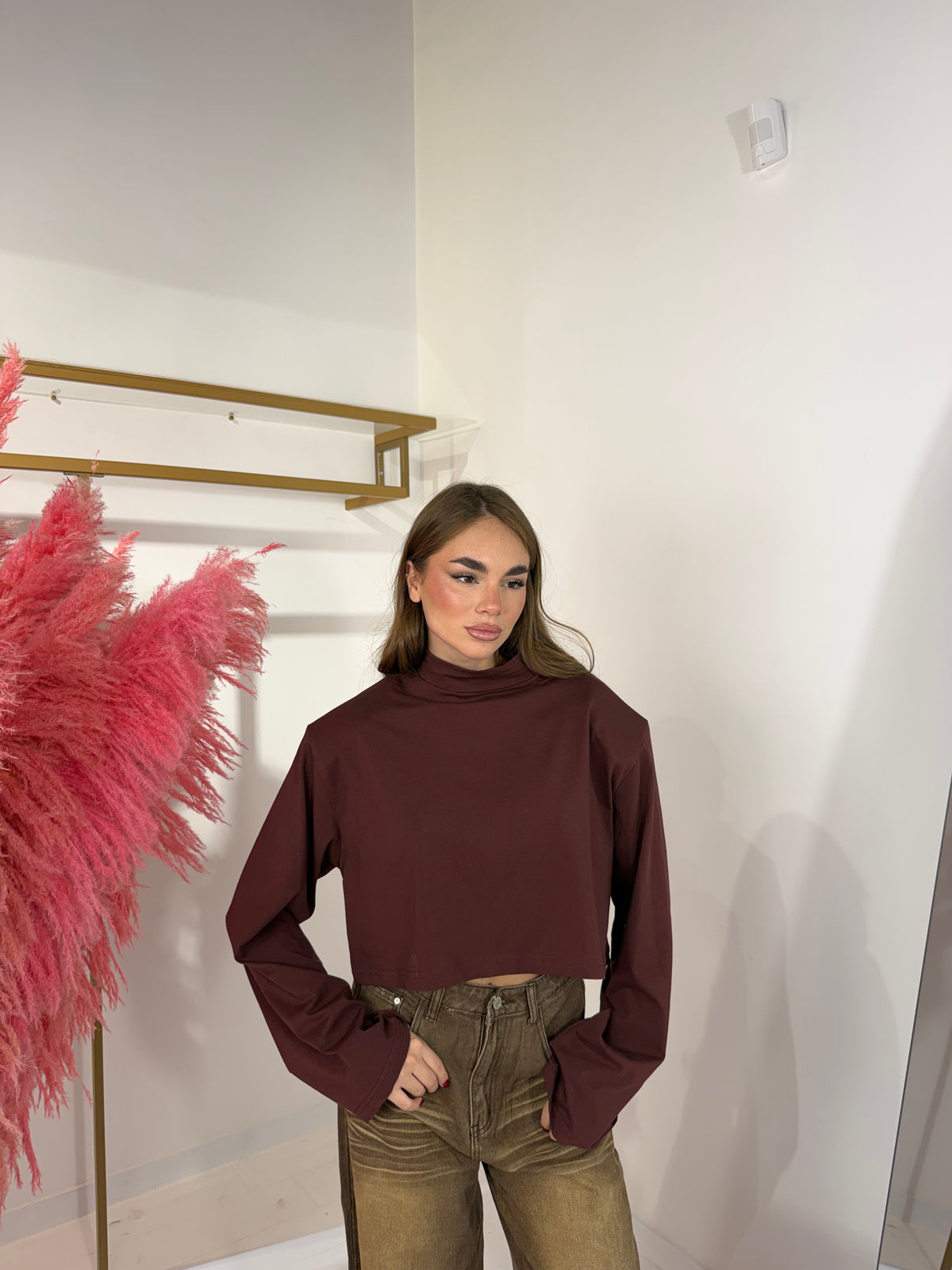LONGSLEEVE CROP BORDEAUX