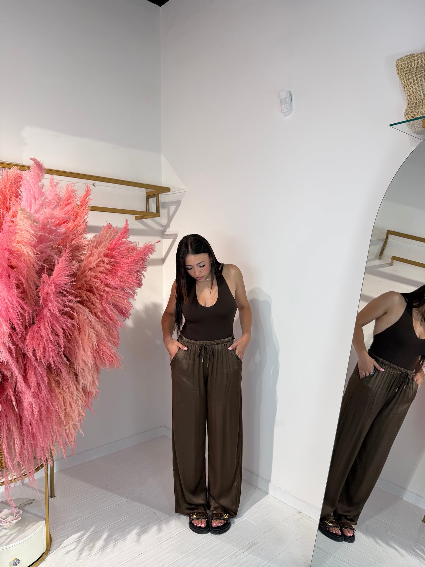 PANTALONE SATINATO MARRONE