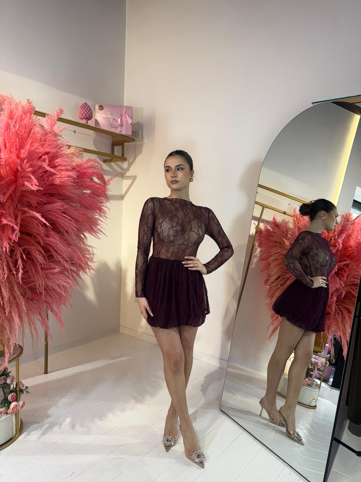 DRESS MERLETTO BORDEAUX