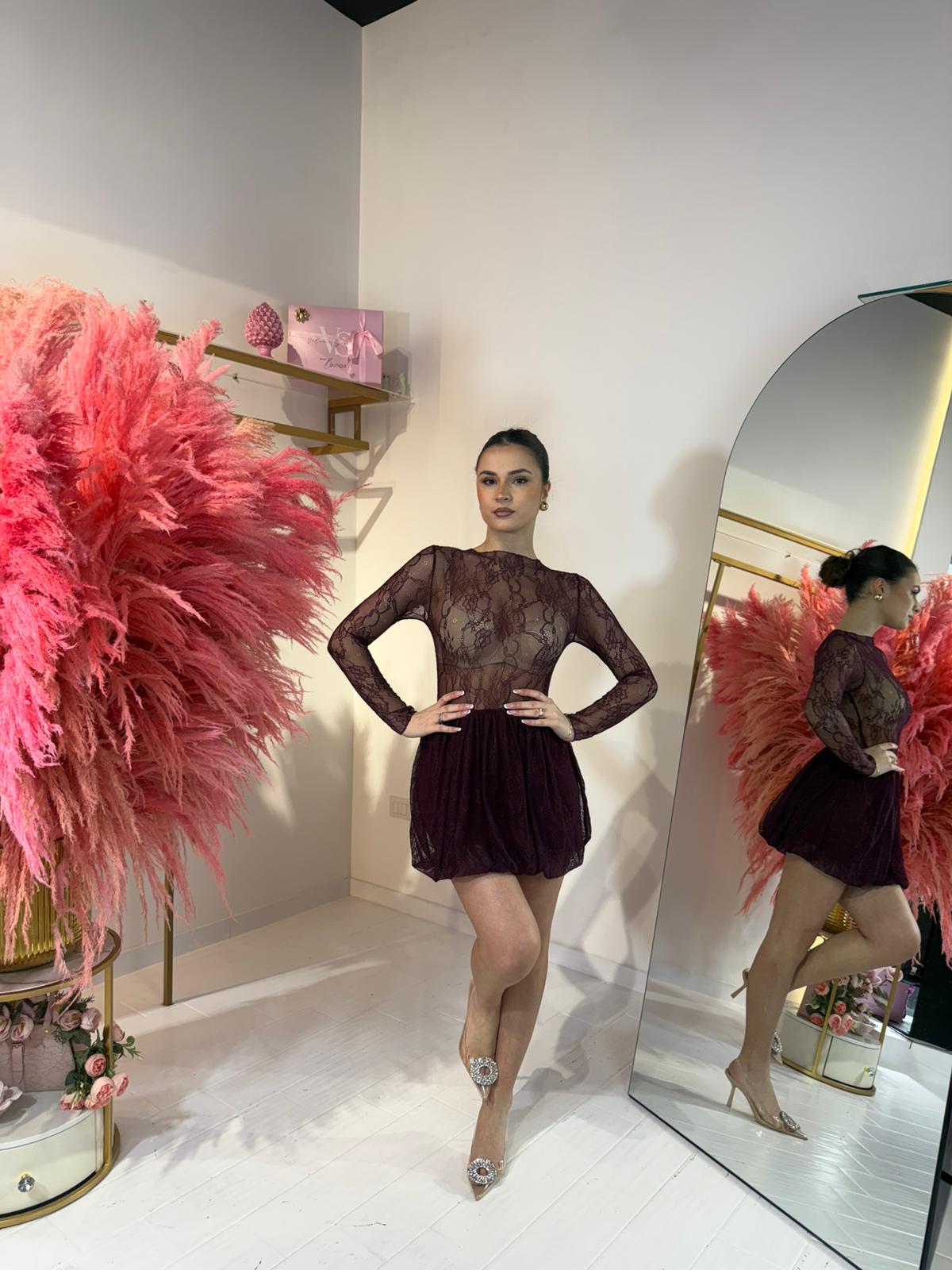 DRESS MERLETTO BORDEAUX