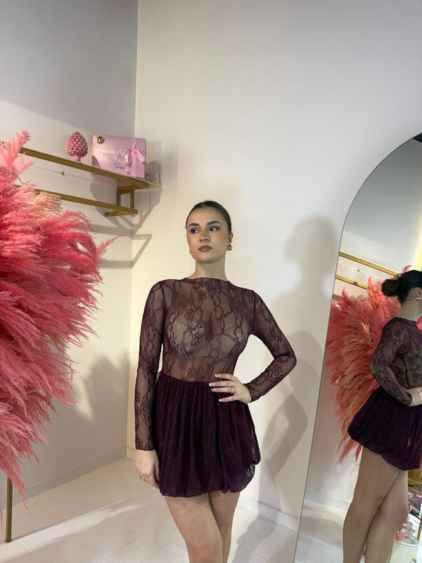 DRESS MERLETTO BORDEAUX