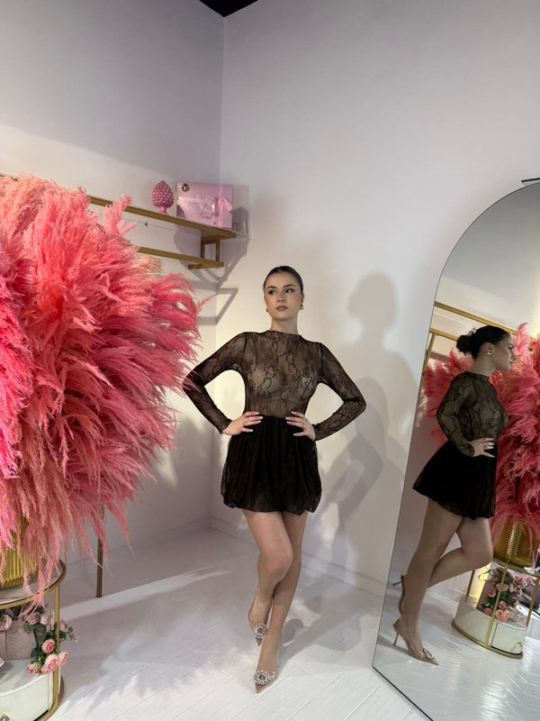 DRESS MERLETTO MARRONE