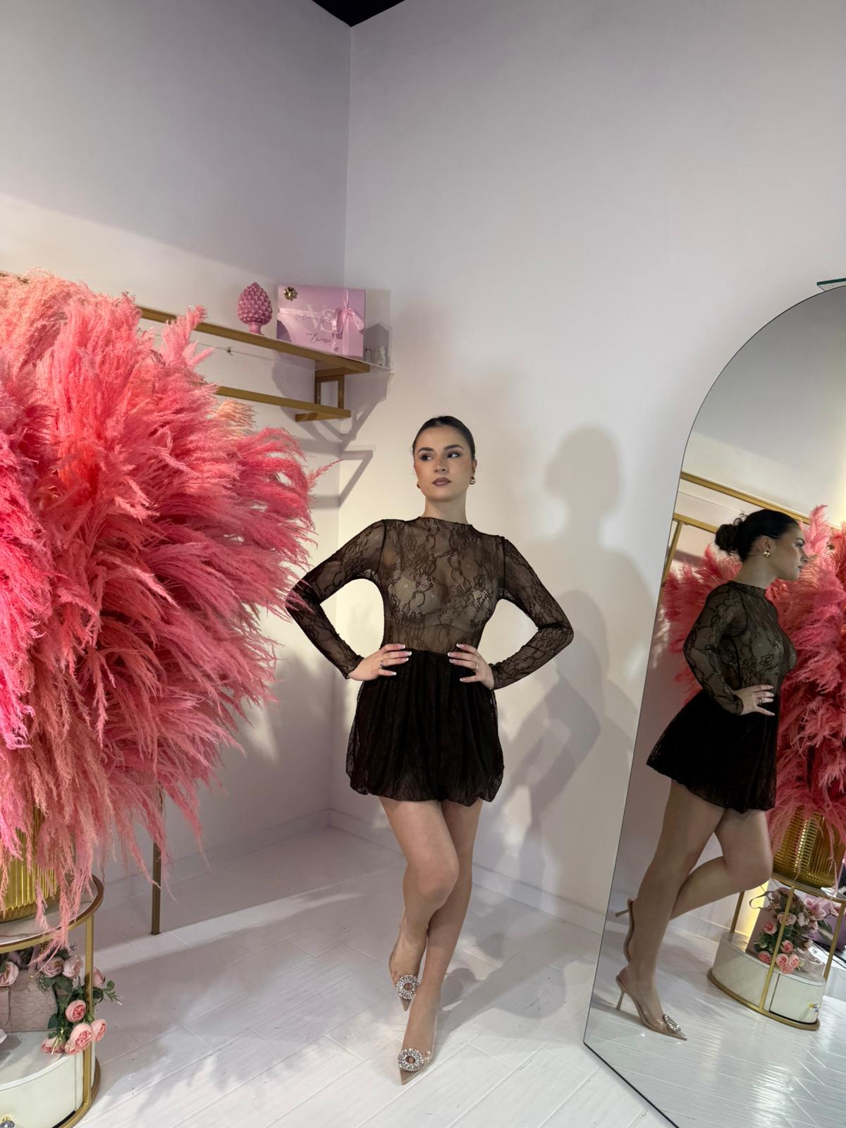 DRESS MERLETTO MARRONE