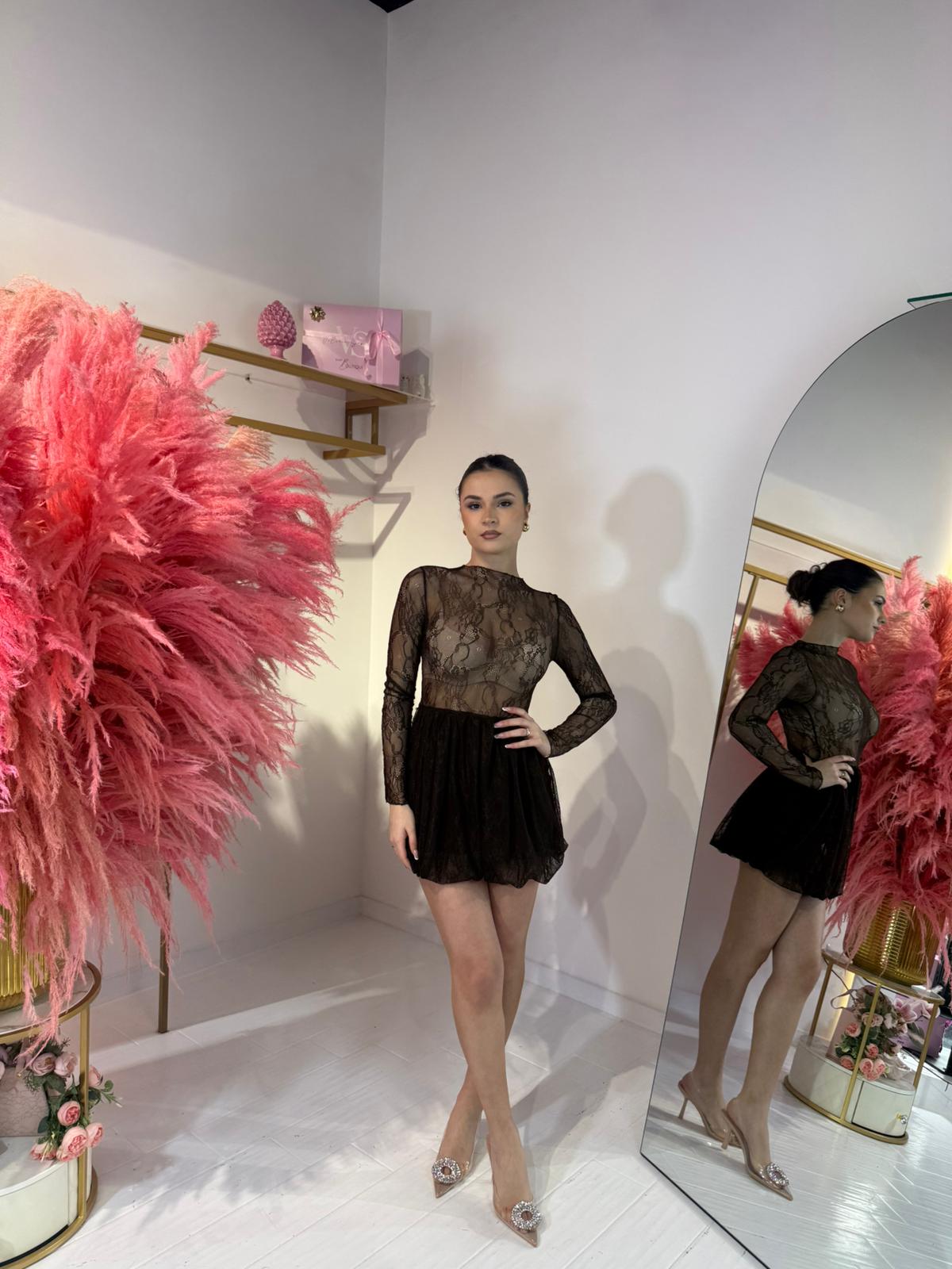 DRESS MERLETTO MARRONE