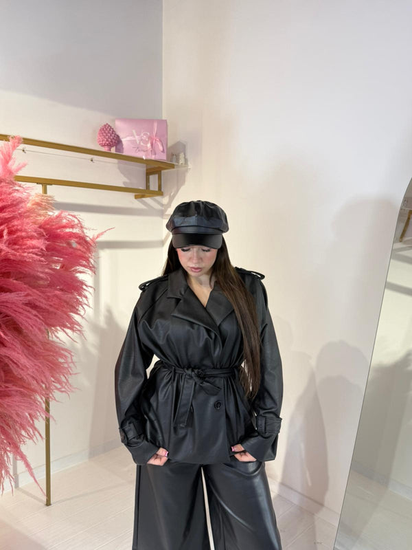 TRENCH IN PELLE NERO