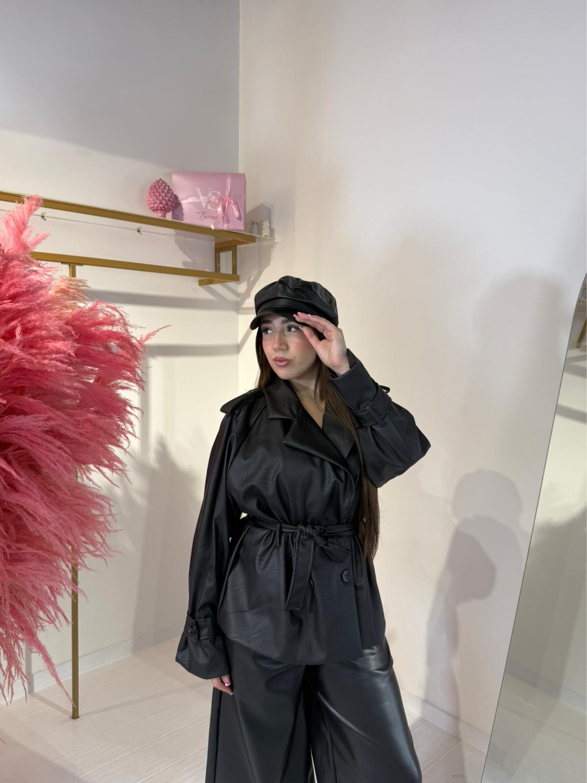 TRENCH IN PELLE NERO