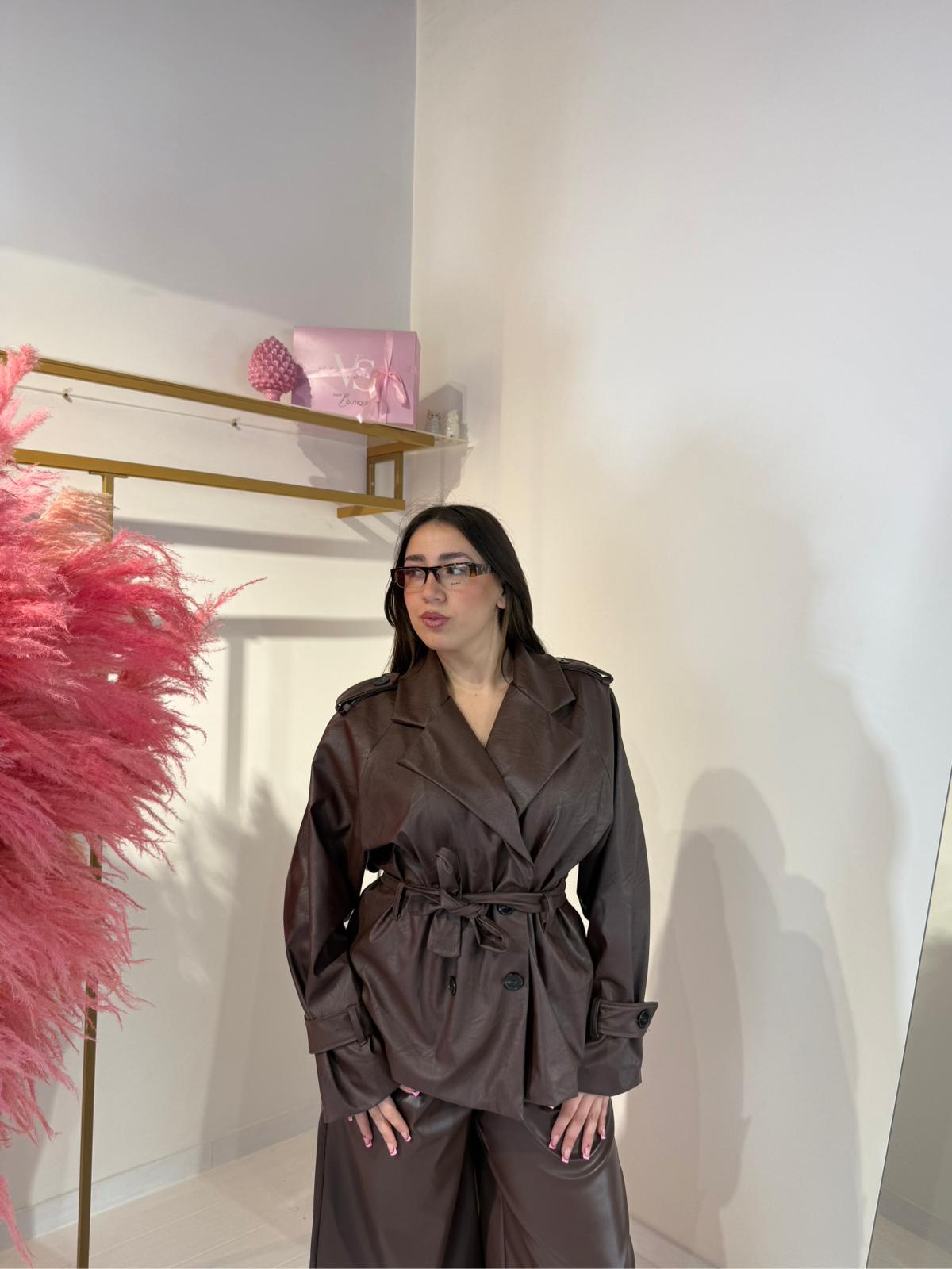 TRENCH IN PELLE MARRONE