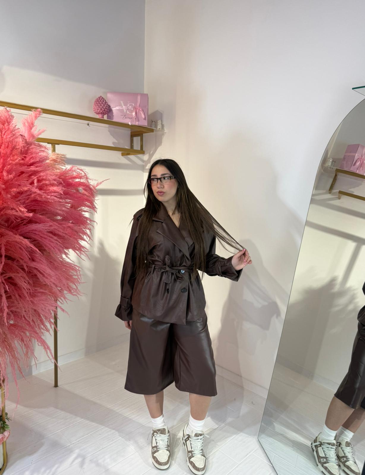 TRENCH IN PELLE MARRONE