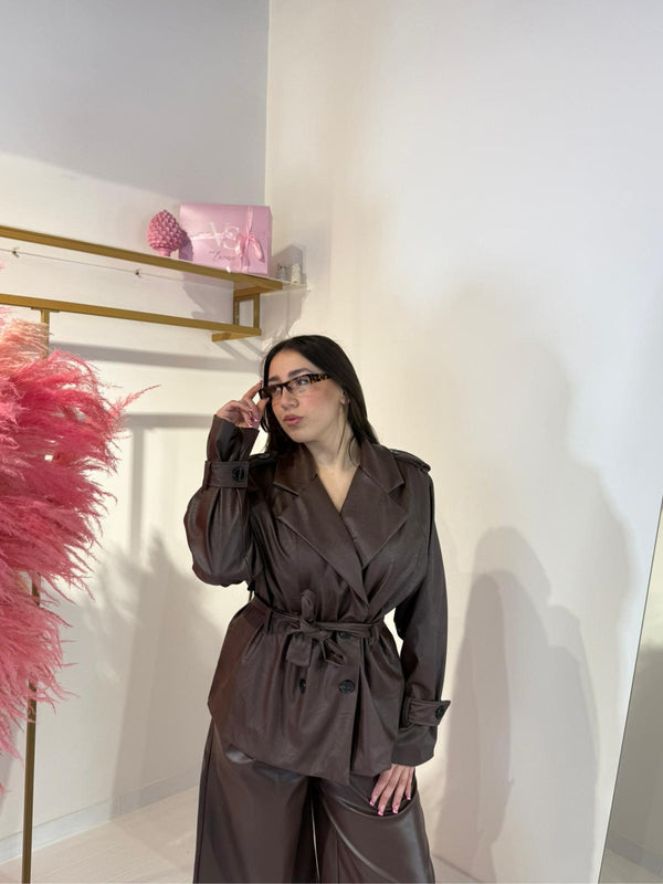 TRENCH IN PELLE MARRONE