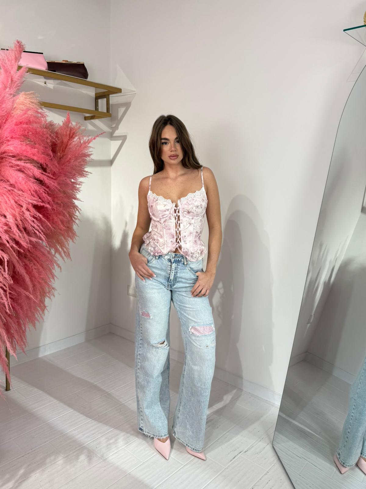 JEANS STRASS ROSA
