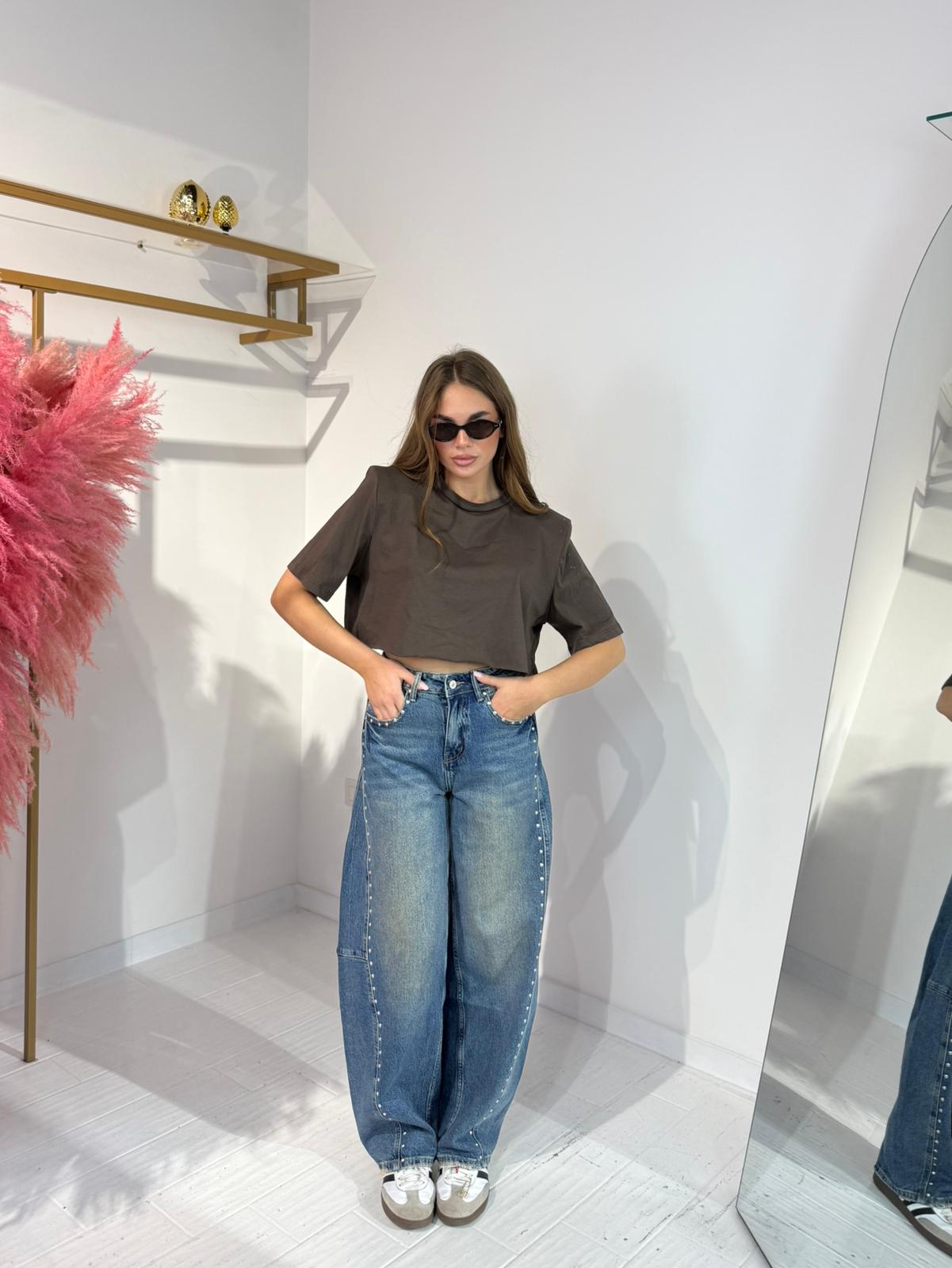T-SHIRT CROP MARRONE