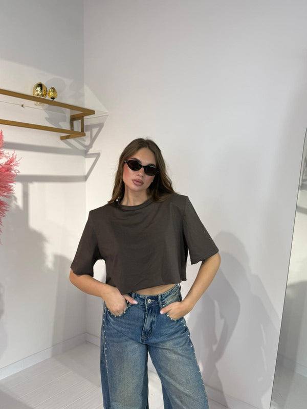 T-SHIRT CROP MARRONE